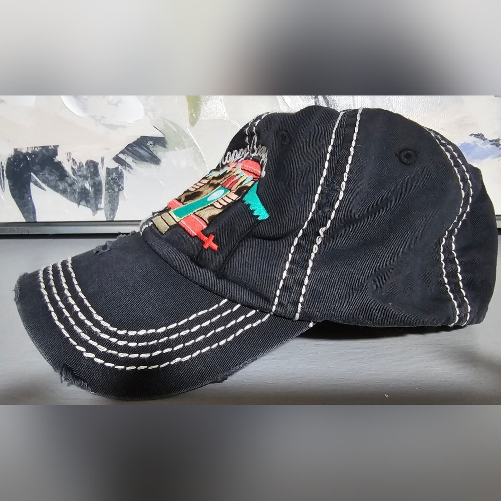 Distressed 1st Edition Black HAPPY CAMPER Adjustable Cap/Hat - Picture 4 of 8